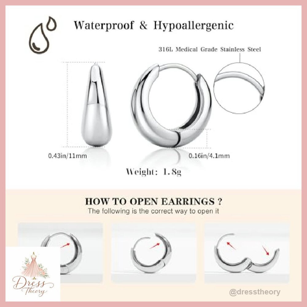 Stainless Steel Huggie Hoop Earrings Non Tarnish Hypoallergenic Daily Wear - Picture 6 of 8